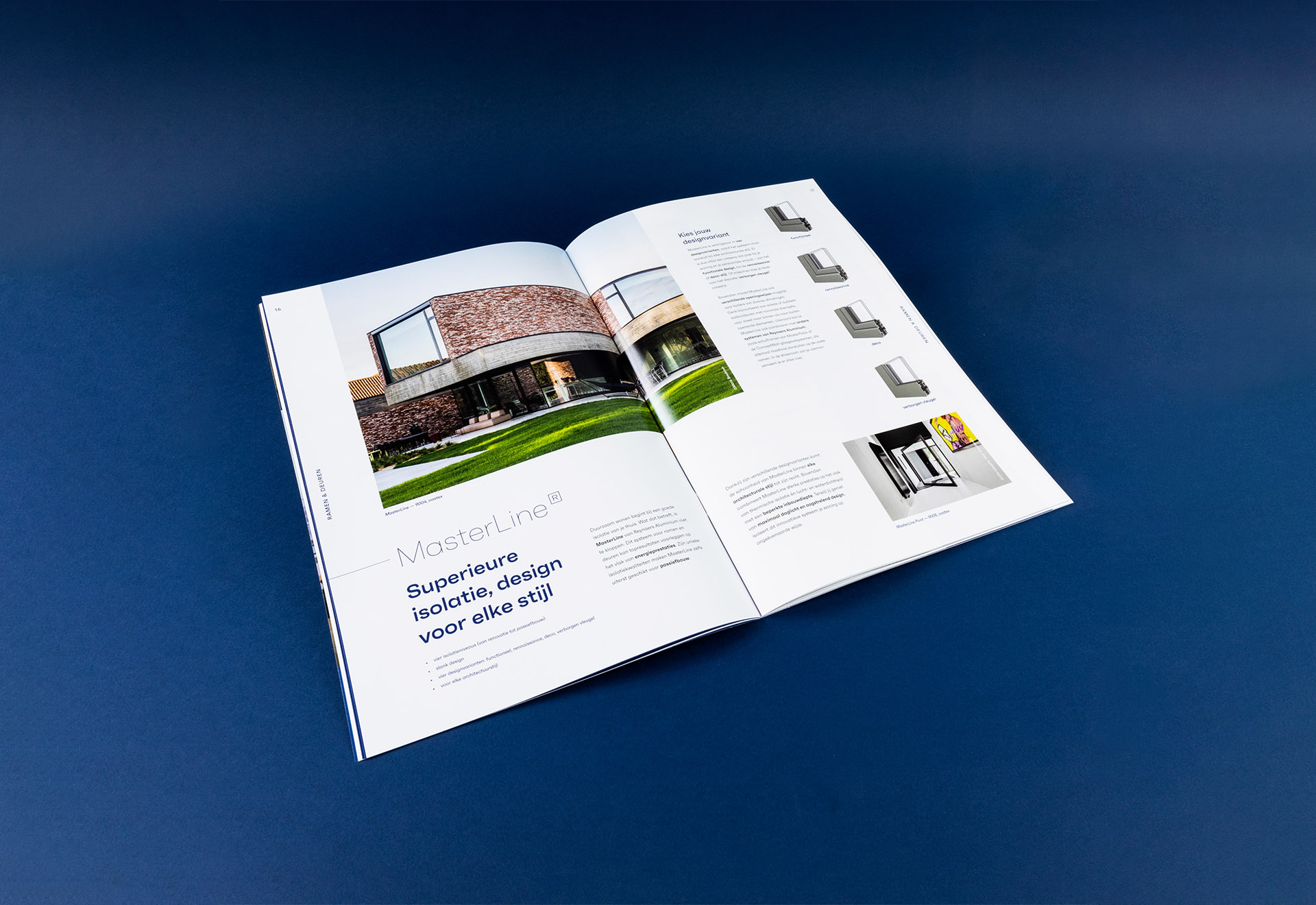 geniete brochure gedrukt in full color op glanzend papier voor Reynaers Aluminium